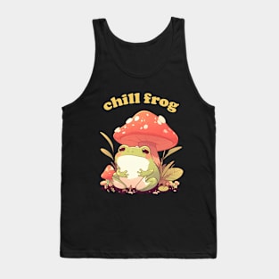 Cute Cottagecore Aesthetic Chill Frog with Mushroom Tank Top